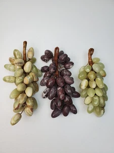 Vintage Marble Polished Stone Grapes Clusters Set Of 3 Fruit - Picture 1 of 13
