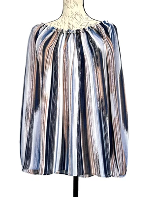 JENNIFER LOPEZ NEW Multicolor Silky Tunic Blouse Long Sleeve Off Shoulder Size M - Image 1 of 4