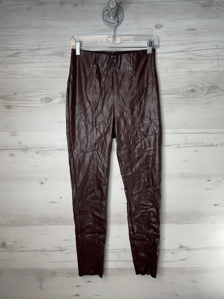 H&M Pants Womens 6 Burgundy Faux Leather Pull On Leggings Coated Oxblood Slim - Image 1 of 4