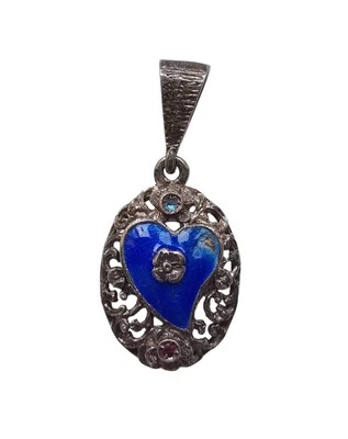 *HH* Ciondolo Argento Cuore Blu Smaltato Ciondolino Pendente Amore Cuoricino - Immagine 1 di 4