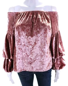 Petersyn Samt Schulterfrei Puff Stufen Langarm Bluse Rosa Größe S - Bild 1 von 5