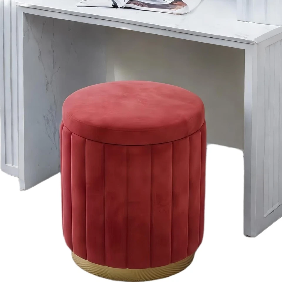Red 2-in-1 Storage Vanity Stool – Solid Wood Dressing Table Seat 35×35×45cm - Image 1 of 4