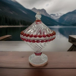 Fantástico Plato de Caramelo Colorido Westmorland PATRÓN DE REMOLINO CON CUENTAS FLASH DE RUBÍ - Imagen 1 de 4