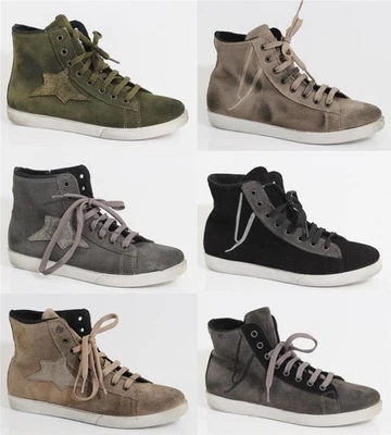 ITALIA DONNA OVYE vera pelle scamosciata SNEAKER scarpe SCARPE IN PELLE alte look usato - Immagine 1 di 4