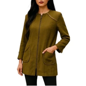 Paula Hian Vintage Gold Trim Lightweight Mid Length Jacket Small Quality Cotton - Bild 1 von 14