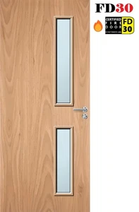 Premdor Oak Veneer 2L Side Glazed Solid Internal Fire Door (FD 30) + UK Delivery - Picture 1 of 6