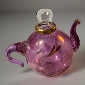 Mundgeblasene Teekanne Ornament geätzt und handbemalt Rose und Gold 2”x 2” EPOC - Bild 1 von 5