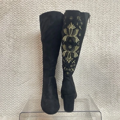 Cloudwalkers Gold Embroidered Black Knee High Whimsigoth Boots Women 8 Witchy - Image 1 of 4