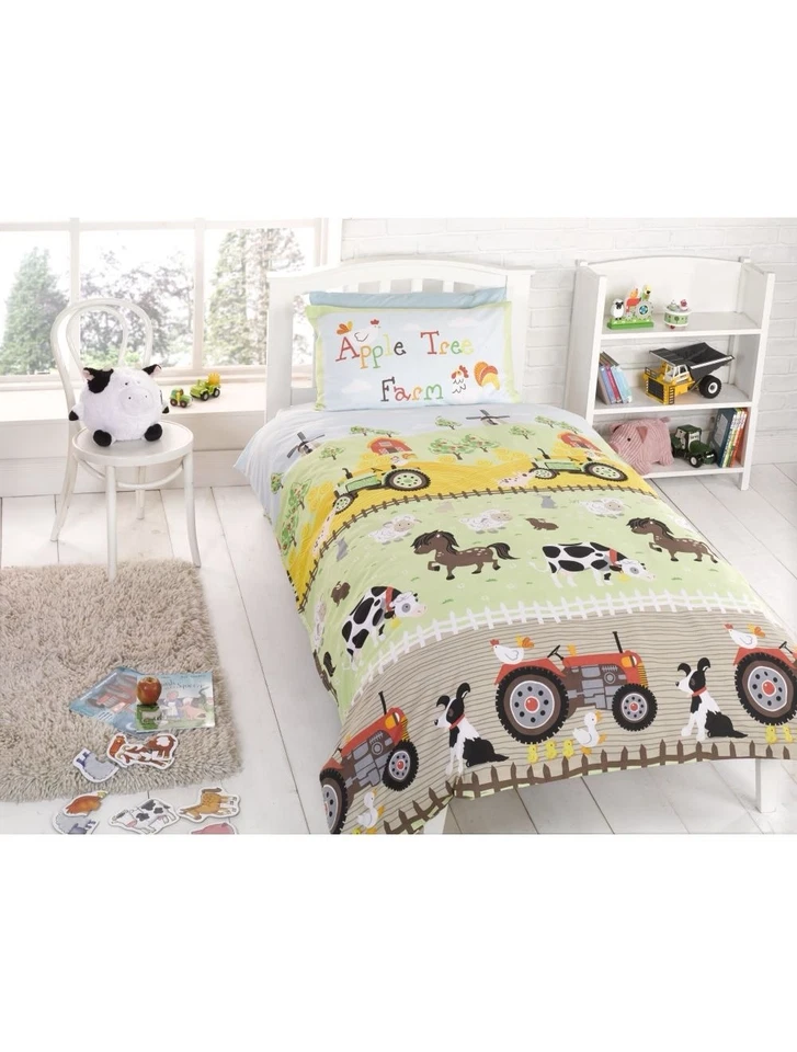 JUEGO DE CAMA FUNDA NÓRDICA INDIVIDUAL APPLE TREE FARM NIÑOS ANIMALES TRACTOR Foto 1 de 1