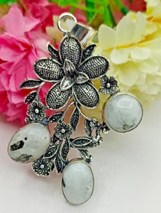 Pearls Pendant 925 silver plated Flower Design Handmade Jewelry - Picture 1 of 5