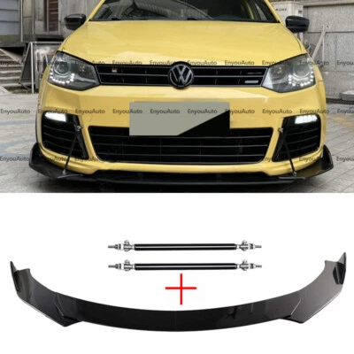 For Volkswagen Golf MK5 MK6 MK7 Front Bumper Lip Spoiler + Strut Rods Black - Image 1 of 4