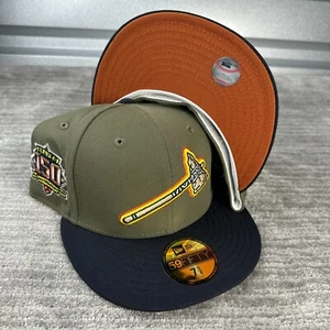 Atlanta Braves Hat Cap Mens Fitted 7 5/8 New Era Side Patch Green Orange UV - Picture 1 of 6