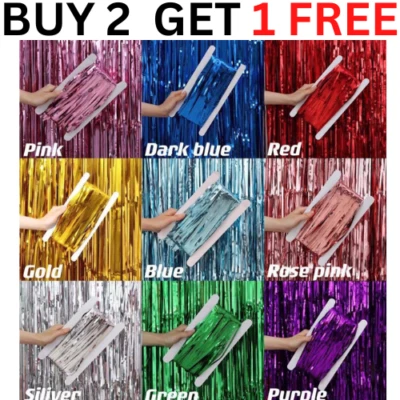 2M-3M TINSEL SHIMMER FOIL PARTY SHINING CURTAINS BIRTHDAY WEDDINGS DECORATION UK