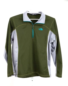 The North Face Sweater Mens Medium Green Gray Fleece 1/4 Zip Long Sleeve - Picture 1 of 11