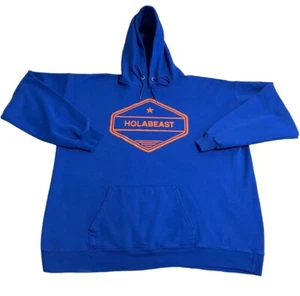 Hanes Hoodie Men XL Blue Sweatshirt Pullover Sweater Graphic Heavyweight Casual - Picture 1 of 9
