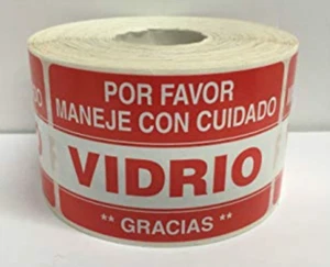Vidrio Por Favor Maneje Con Cuido Gracias | 2"x3"" | 500 Etiquetas Españolas - Imagen 1 de 3