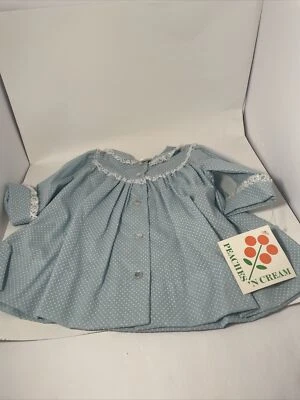 Vintage Peaches and Cream Infant Dress and Coat Blur and White Polka Dot Size 1  - Image 1 of 4