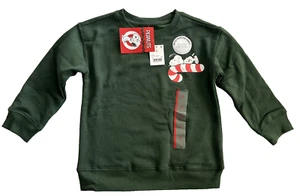 Peanuts Kid's Snoopy Candy Cane Christmas Sweatshirt Size XS Green New - Picture 1 of 7