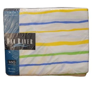Vintage Dan River Non Iron Percale Striped Twin Bottom Fitted Sheet Extra Deep - Picture 1 of 5