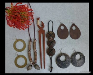 Boho/Insel/Strandschmuck Halsketten Ohrringe Kokos Armband Holz Haarstab  - Bild 1 von 9