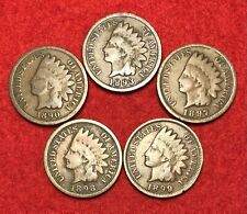 (5) Vintage Indian Head Pennies 1 Cent Us Coins Penny Lot 1890s Ag or Better!