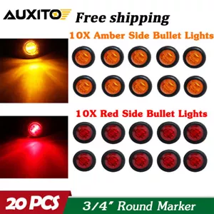 20PCS 3/4" 12V Marker Lights LED Truck Trailer Round Side Bullet Light Amber Red - Picture 1 of 36