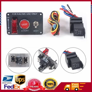 Ignition Switch Panel Racing Car 12V LED Engine Start Push Button Toggle Carbon - Picture 1 of 18