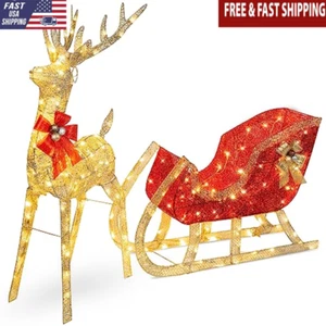 4ft Christmas Lighted Reindeer & Sleigh Outdoor Yard Decor Set w/ 205 LED Lights - Picture 1 of 6