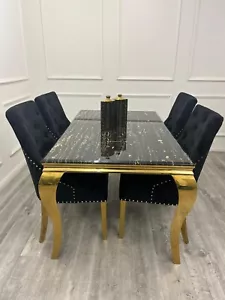 black And Gold marble dining table 2 meter With 8 Chairs - Picture 1 of 2