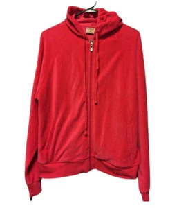 Mountain Lake Casuals Hoodie Jacket Size L Large Full Zip Coral Velour - Picture 1 of 5