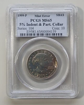 RARE 1999 Partial Collar Indent SBA Dollar PCGS MS65 GEM - Image 1 of 2