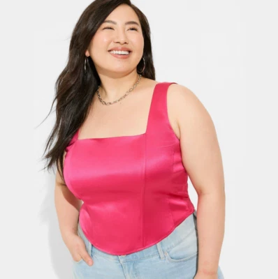 ¡NUEVO CON ETIQUETAS! Top corsé sin mangas de satén tórrido en rosa pavo real talla: 4X Foto 1 de 4