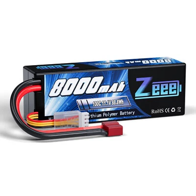 Zeee 3S Lipo Battery 8000mAh 11.1V 100C T Plug for 1/8 1/10 RC Car Truck Tank - Image 1 of 4