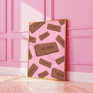 Pink Bourbon Biscuit Print Kitchen Wall Art Home Decor Retro Art Dining 2227 - Picture 1 of 3