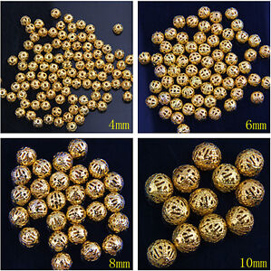 Gold Plated Metal Filigree Round Spacer Beads 4/6/8/10MM