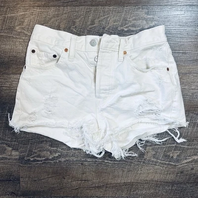 Levis Premium Women's 501 WHITE Jean Shorts Cut-Off Distress - Size 28 X 2 - Image 1 of 4
