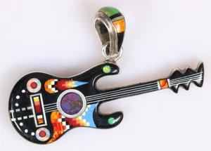 NAVAJO Sterling Silber Opal Anhänger Rock Gitarre signiert Russ Rockbridge attr. - Bild 1 von 12