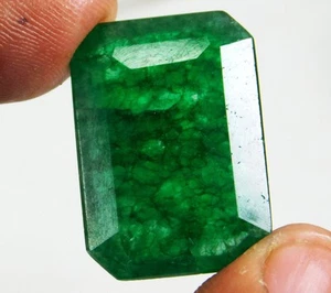 Certified 32 Ct Natural Emerald Shape Colombian Green Emerald Loose Gemstone - Picture 1 of 4