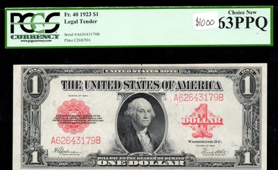 1923 Red Seal One Dollar Bill A62643179B PCGS 63 PPQ FR 40 - Image 1 of 2