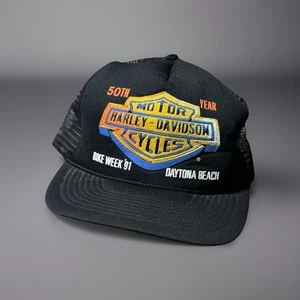 Vintage 1991 Bike Week Daytona Beach Harley Davidson Snapback Trucker Mütze Mesh - Bild 1 von 8
