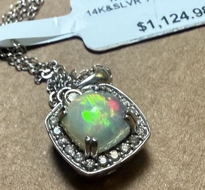 LeVian 925 & 14K Neopolitan 蛋白石和钻石吊坠项链零售 Appx $1124.98 — 第 1/4 张图片