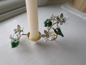 Bovano de Chesire Flores Esmalte Blanco Par de 2 Anillos Corona Vela MCM Decoración - Imagen 1 de 13