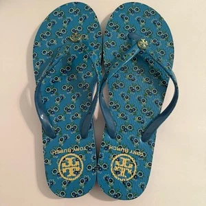 Tory Burch Damen-Flip-Flops Avalon blau Größe 7-8 Blumenmuster Sandalen - Bild 1 von 9