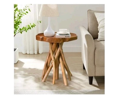 Mesa auxiliar WELLAND de teca maciza con borde vivo, mesa auxiliar única de 18" de largo x 18" de ancho x 20" de alto Foto 1 de 4