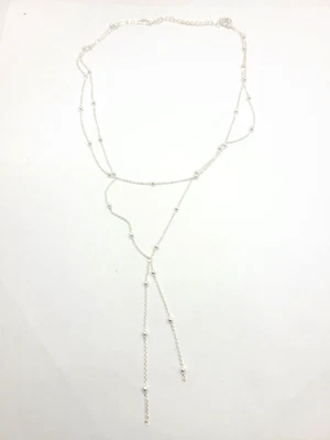 925 Sterling Silver 2mm Beaded Chain Double Layer Lariat Necklace 16-18" - Image 1 of 4