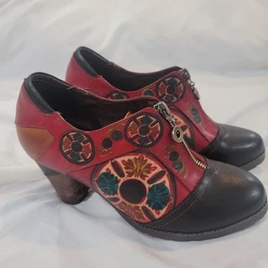 Lartiste Spring Step Womens Raina Multicolor Boots Size 37 Us 7 Boho Red Heeled - Picture 1 of 9