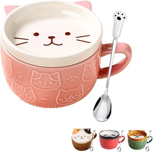 Gifts for Women Her Cute Kawaii Pink Cat Coffee Mugs with Lids,Christmas Birt... - Picture 1 of 17