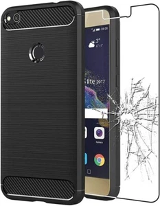 COVER + Pellicola Vetro per HUAWEI P8 LITE 2017 - CUSTODIA SILICONE CARBON LOOK - Foto 1 di 9