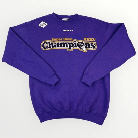 Vintage PUMA NFL Baltimore Ravens Super Bowl XXXV Champions Purple Sweatshirt M Cover