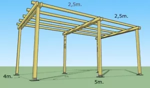 Pergola libera 4x5 in legno impregnato in autoclave e ferramenta inclusa - Foto 1 di 5